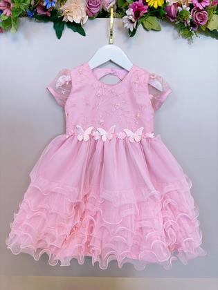 Imagem de Vestido Infantil Rosa Claro Jardim Encantado Saia Com Babados