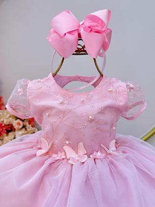 Imagem de Vestido Infantil Rosa Claro Jardim Encantado Saia Com Babados