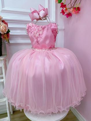 Imagem de Vestido Infantil Rosa Damas de Honra Cinto Pérola Strass