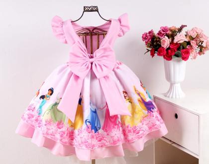 Imagem de Vestido Infantil Rosa Festa Temática Princesas E Tiara
