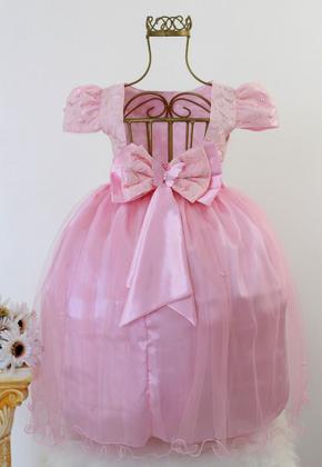 Imagem de Vestido Infantil Rosa Jardim Borboleta Daminha Luxo E Tiara