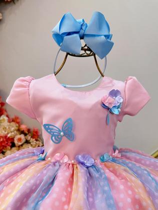 Imagem de Vestido Infantil Rosa Jardim Encantado Chuva de Amor Arco Iris luxo festa