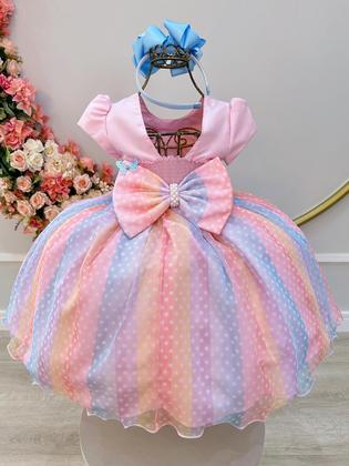 Imagem de Vestido Infantil Rosa Jardim Encantado Chuva de Amor Arco Iris luxo festa