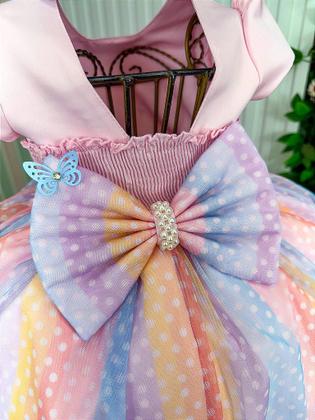 Imagem de Vestido Infantil Rosa Jardim Encantado Chuva de Amor Arco Íris - Tecido Tule e Poliéster