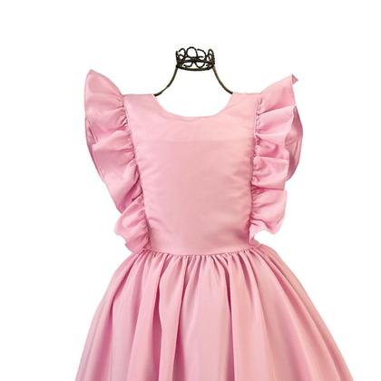 Imagem de Vestido Infantil Rosa Princesa Manga Borboleta Com Babado Rodado Festivo Casamento