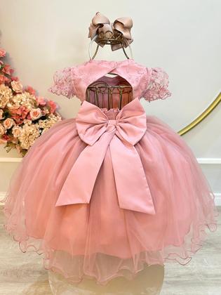 Imagem de Vestido Infantil Rose Busto Com Renda e Strass Daminhas