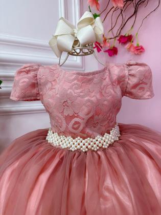 Imagem de Vestido Infantil Rose Realeza com Renda e Pérolas Festa Luxo Festa 2251RF