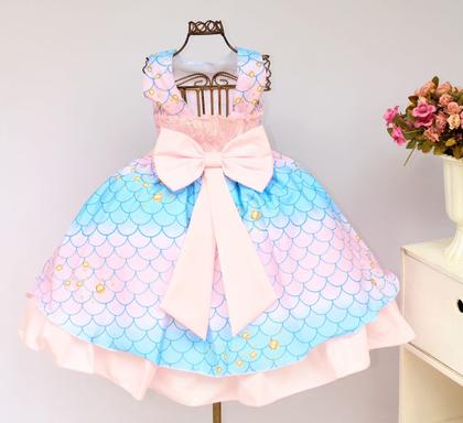 Imagem de Vestido Infantil Sereia Fundo Do Mar Festa Tema E Tiara