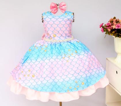 Imagem de Vestido Infantil Sereia Fundo Do Mar Festa Tema E Tiara