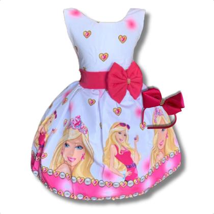 Imagem de Vestido Infantil Temático Barbie Rosa Luxo Festa