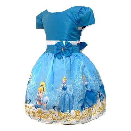 Imagem de Vestido Infantil Temático Princesa Cinderela Azul Festa