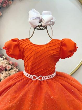 Imagem de Vestido Infantil Terracota Busto Plissado com Glitter para Festas
