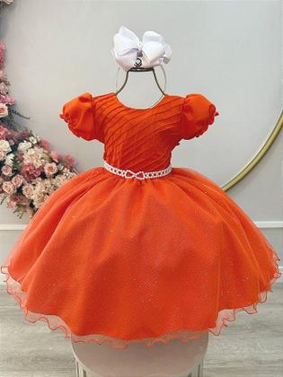 Imagem de Vestido Infantil Terracota Busto Plissado com Glitter para Festas
