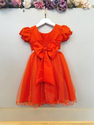 Imagem de Vestido Infantil Terracota Busto Plissado com Glitter para Festas