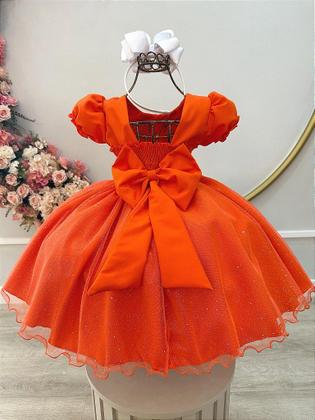 Imagem de Vestido Infantil Terracota Busto Plissado com Glitter para Festas
