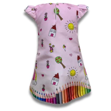 Imagem de Vestido Infantil Trapézio Aquarela Lápis
