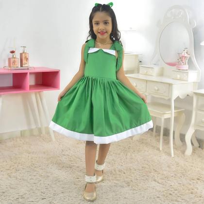 Imagem de Vestido Infantil Verde Casual Menina Elegante + Laço