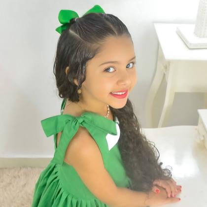 Imagem de Vestido Infantil Verde Casual Menina Elegante + Laço
