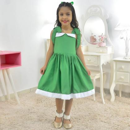 Imagem de Vestido Infantil Verde Casual Menina Elegante + Laço