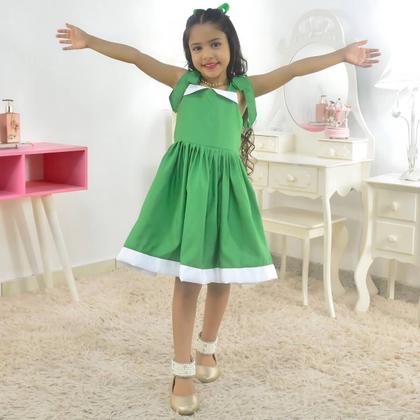 Imagem de Vestido Infantil Verde Casual Menina Elegante + Laço