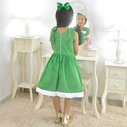 Imagem de Vestido Infantil Verde Casual Menina Elegante + Laço