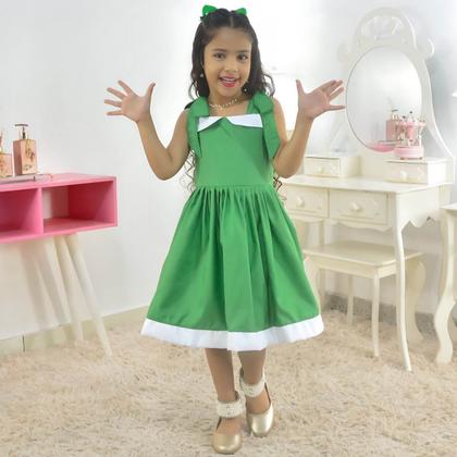 Imagem de Vestido Infantil Verde Casual Menina Elegante + Laço