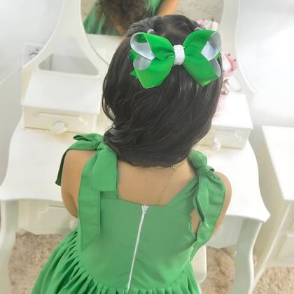 Imagem de Vestido Infantil Verde Casual Menina Elegante + Laço