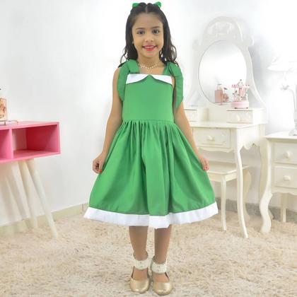 Imagem de Vestido Infantil Verde Casual Menina Elegante + Laço