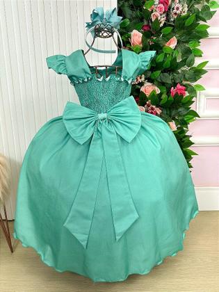 Imagem de Vestido Infantil Verde Menta Longo Dama de Honra Luxo para Festas de Formatura