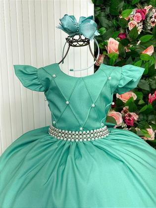 Imagem de Vestido Infantil Verde Menta Longo Dama de Honra Luxo para Festas de Formatura