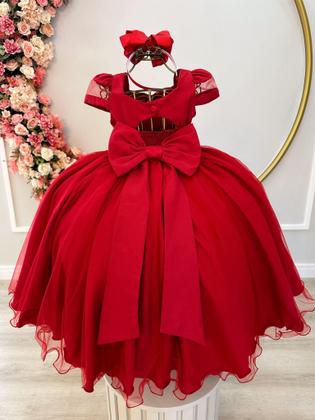 Imagem de Vestido Infantil Vermelho C/ Busto Nervura C/ Pérolas Damas Luxo Festa 2782VM