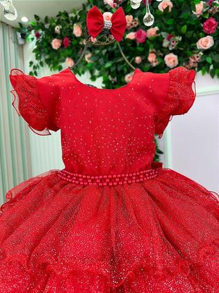 Imagem de Vestido Infantil Vermelho com Glitter para Festa Luxo