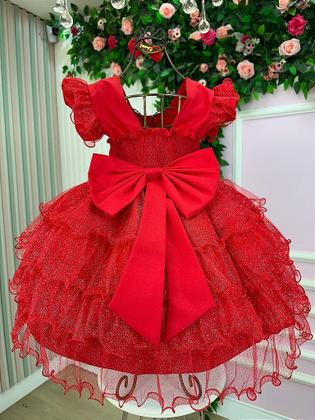 Imagem de Vestido Infantil Vermelho com Glitter para Festa Luxo