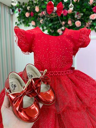 Imagem de Vestido Infantil Vermelho com Glitter para Festa Luxo