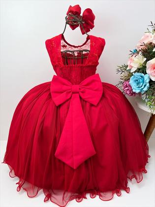 Imagem de Vestido Infantil Vermelho Com Renda e Pérolas Damas Luxo