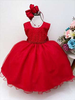 Imagem de Vestido Infantil Vermelho Com Strass Perfeito Para o Natal Princesa Casamento Daminha