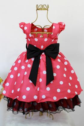 Imagem de Vestido Infantil Vermelho Festa Temática Minnie Poa E Tiara