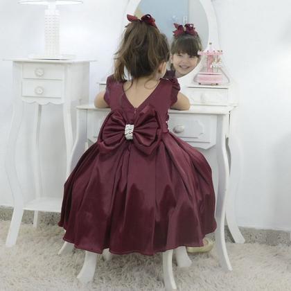 Imagem de Vestido infantil vermelho marsala