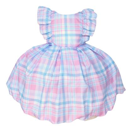 Imagem de Vestido Infantil Xadrez Candy-color Algodão  Luxo Com Tiara