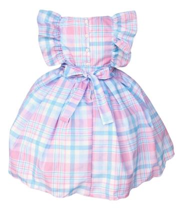 Imagem de Vestido Infantil Xadrez Candy-color Algodão  Luxo Com Tiara