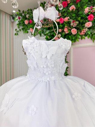 Imagem de Vestido Jardim das Borboletas Branco Viviane luxo aplique borboletas