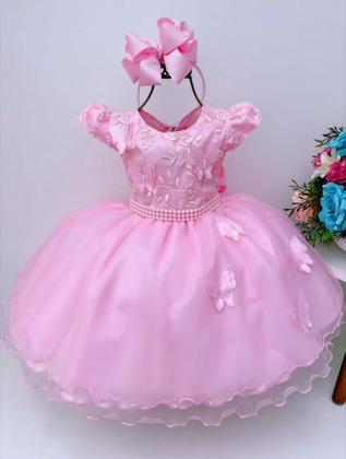 Imagem de Vestido jardim encantado bosque flores e borboletas rosa