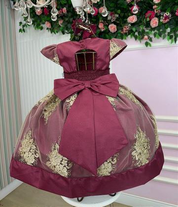 Imagem de Vestido Jardim Encantado Marsala com Dourado para Festa Infantil Marcelina