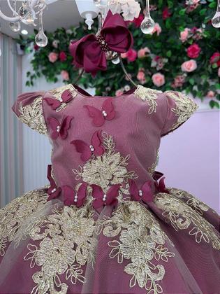 Imagem de Vestido Jardim Encantado Marsala com Dourado para Festa Infantil Marcelina