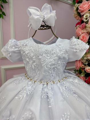 Imagem de Vestido Jardim Encantado Realeza Branco para Batizado de Daminha