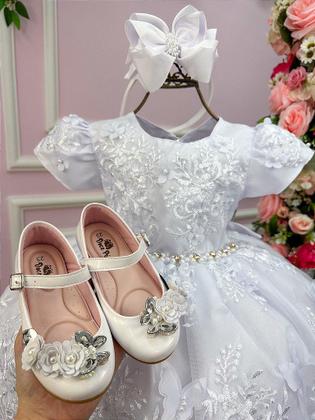 Imagem de Vestido Jardim Encantado Realeza Branco para Batizado de Daminha