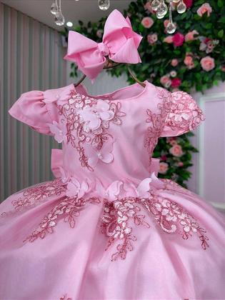 Imagem de Vestido Jardim Encantado Rosa Chiclete para Festa Infantil Marcelina