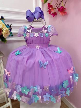 Imagem de Vestido jardim luxo encantado rosa azul festa infantil bosque lilas verde