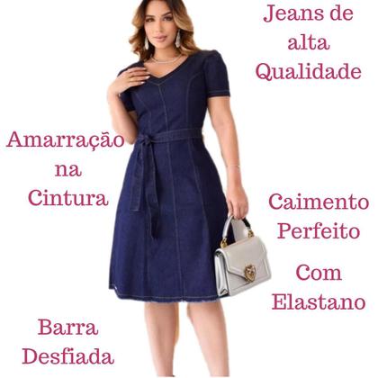 Imagem de Vestido Jeans Evangélico Midi Manga Curta Godê