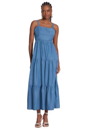 Imagem de Vestido jeans longo com babados e amarração lunender 20669